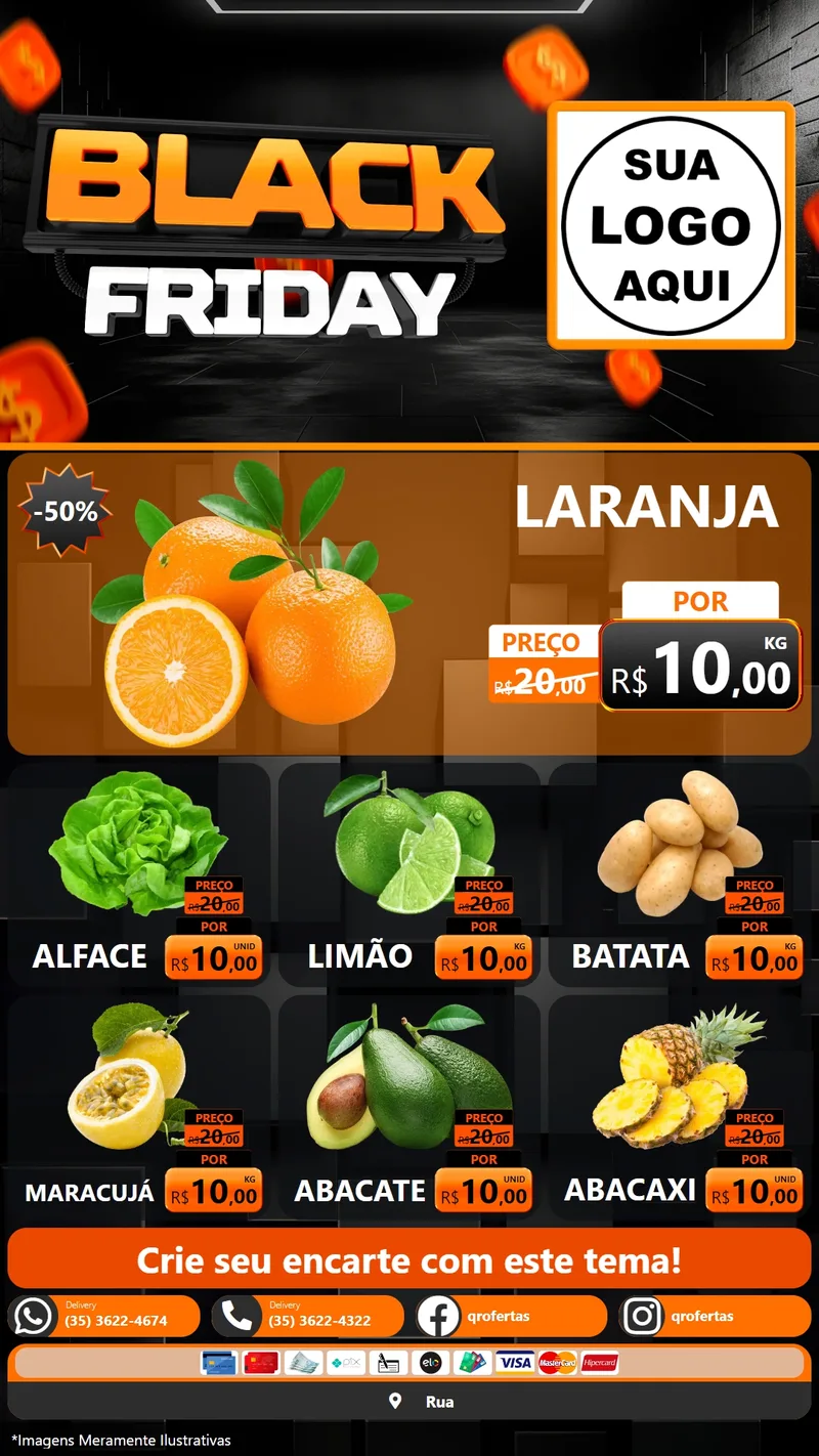 Modelo de Rede Social para Stories com o tema Black Friday para Hortifrúti