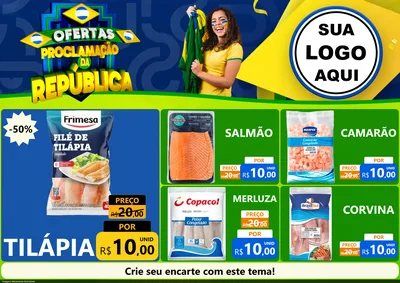 Modelo de Encarte para Encarte A4 Horizontal com o tema Ofertas Proclamação da República para Peixaria