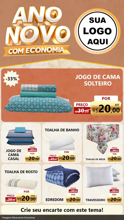 Modelo de Rede Social para Stories com o tema Ano Novo Com Economia para Cama, Mesa e Banho