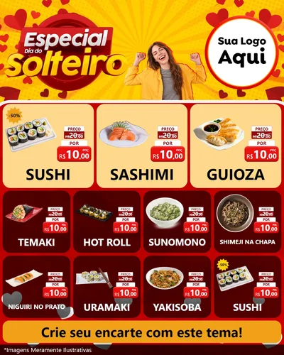 Modelo de Rede Social para Feed Instagram com o tema Especial Dia do Solteiro para Comida japonesa