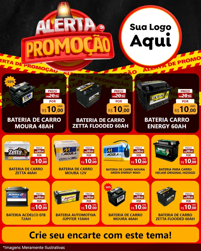 Modelo de Rede Social para Feed Instagram com o tema Alerta de Promoção para Baterias Elétricas