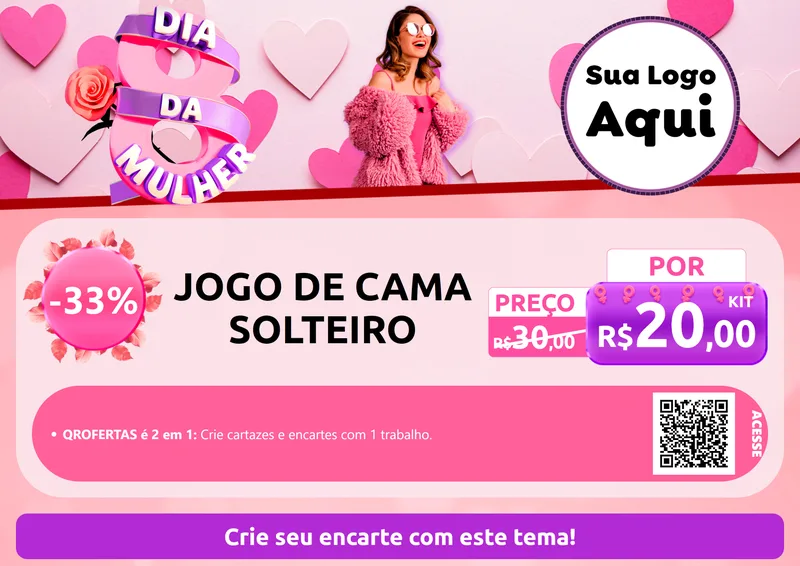Modelo de Cartaz para Cartaz A4 Horizontal com o tema Dia da Mulher para Cama, Mesa e Banho