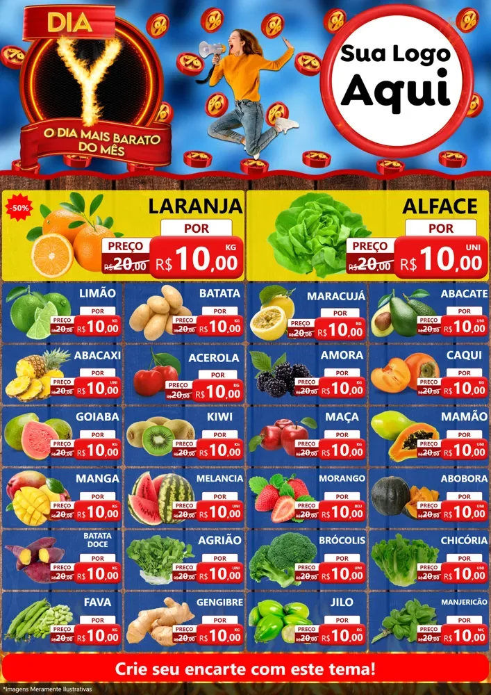 Modelo de Encarte para Encarte A4 Vertical com o tema Dia Y - O Dia Mais Barato Do Mês para Hortifrúti