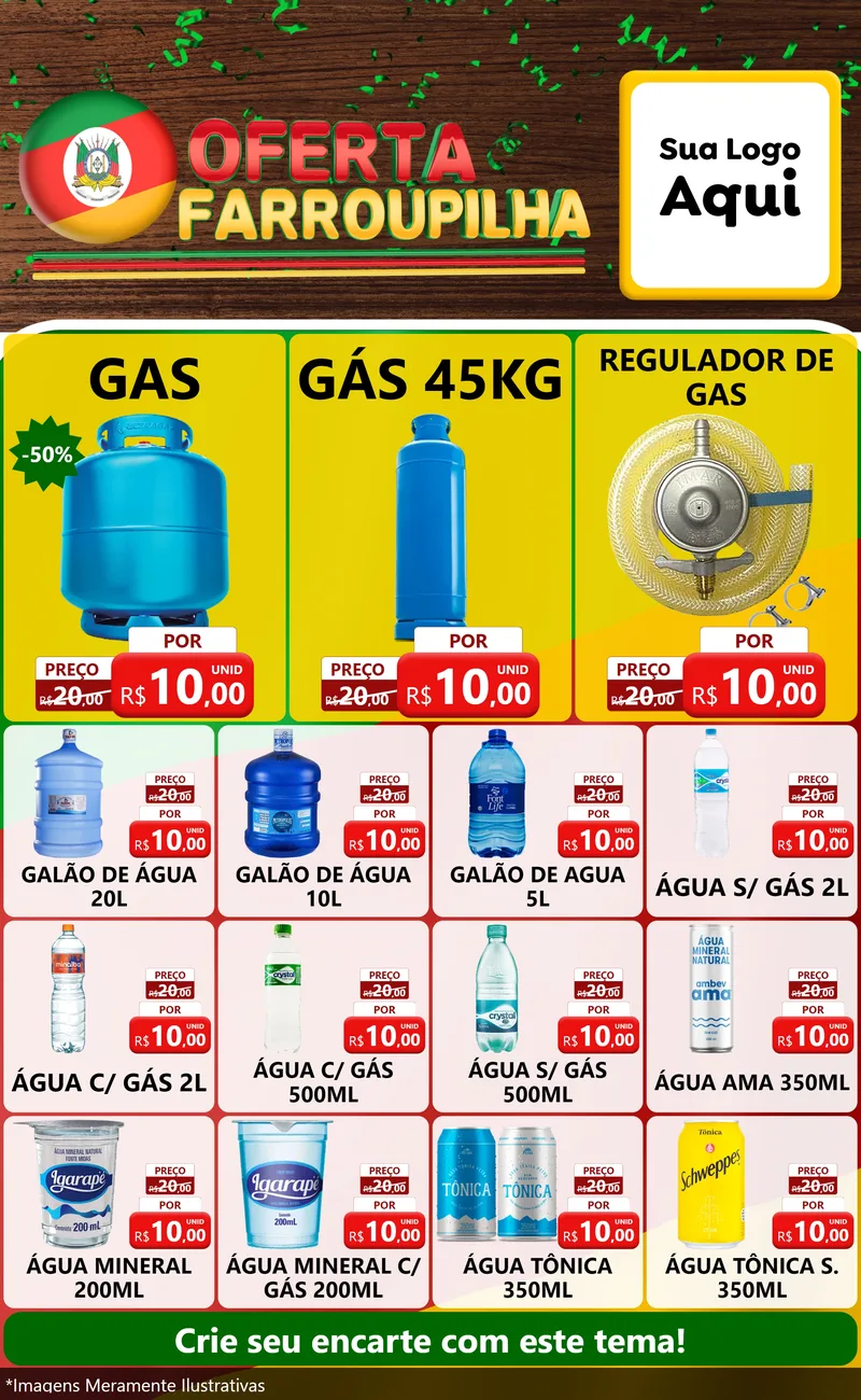 Modelo de Encarte para Encarte Grande com o tema Oferta Farroupilha para Água e gás