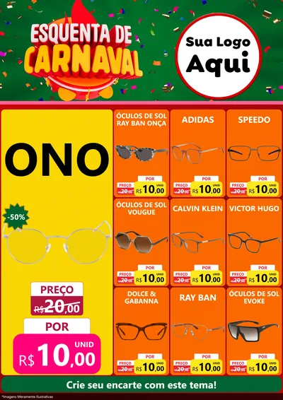 Modelo de Encarte para Encarte A4 Vertical com o tema Esquenta de Carnaval para Óticas
