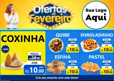 Modelo de Encarte para Encarte A4 Horizontal com o tema Ofertas de Fevereiro para Salgadaria