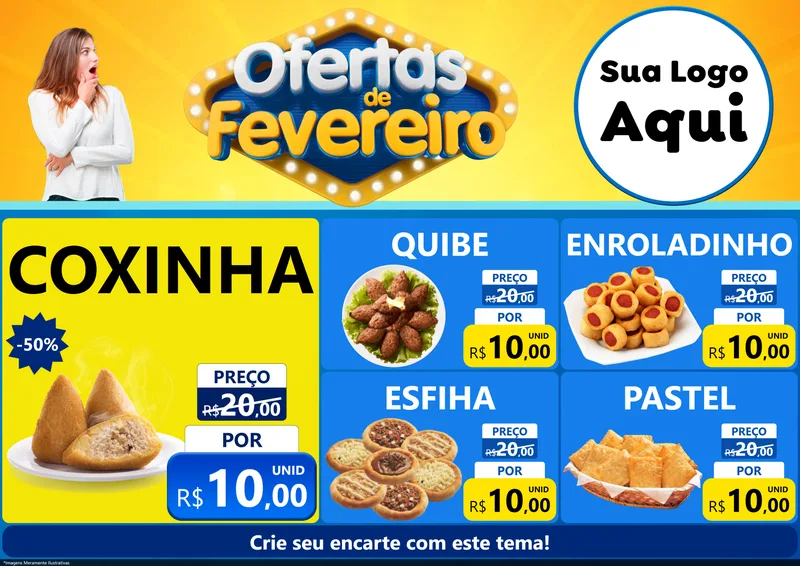 Modelo de Encarte para Encarte A4 Horizontal com o tema Ofertas de Fevereiro para Salgadaria