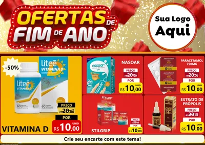Modelo de Encarte para Encarte A4 Horizontal com o tema Ofertas de Fim de Ano para Farmácia