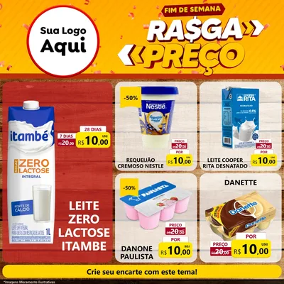 Modelo de Rede Social para Feed Facebook com o tema Fim de Semana Rasga Preços para Frios e Laticínios