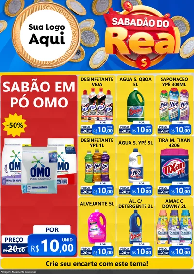 Modelo de Encarte para Encarte A4 Vertical com o tema Sabadão do Real para Produtos de Limpeza