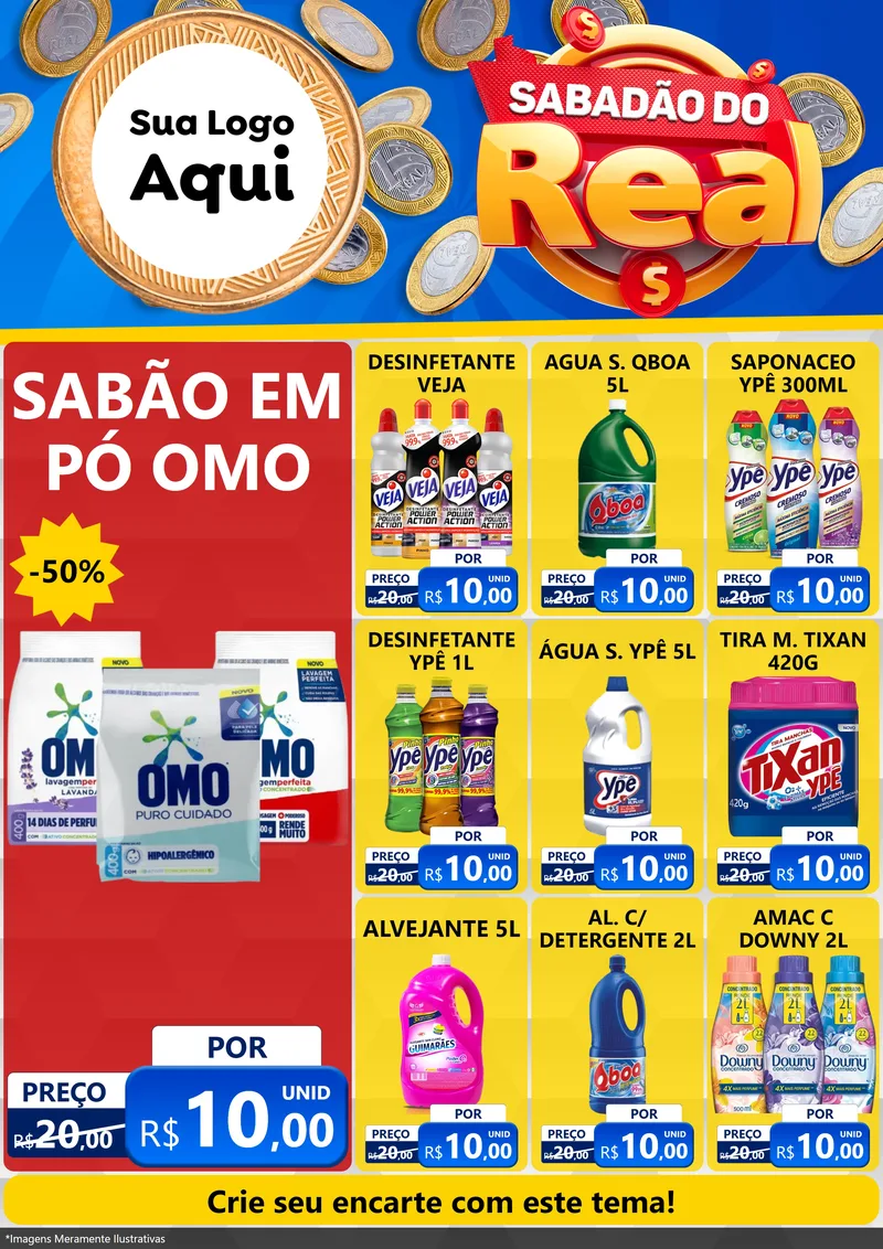 Modelo de Encarte para Encarte A4 Vertical com o tema Sabadão do Real para Produtos de Limpeza