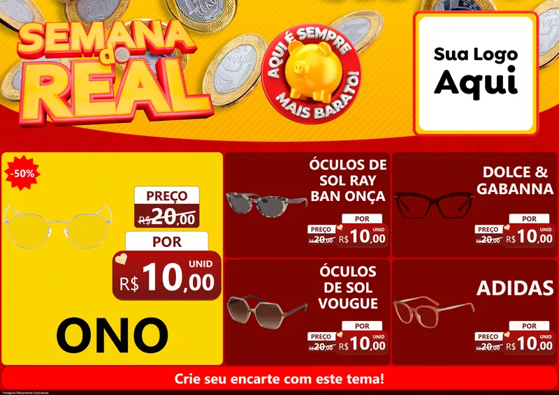 Modelo de Encarte para Encarte A4 Horizontal com o tema Semana do Real para Óticas