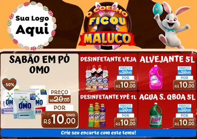 Modelo de Encarte para Encarte A4 Horizontal com o tema O Coelho Ficou Maluco - Páscoa para Produtos de Limpeza