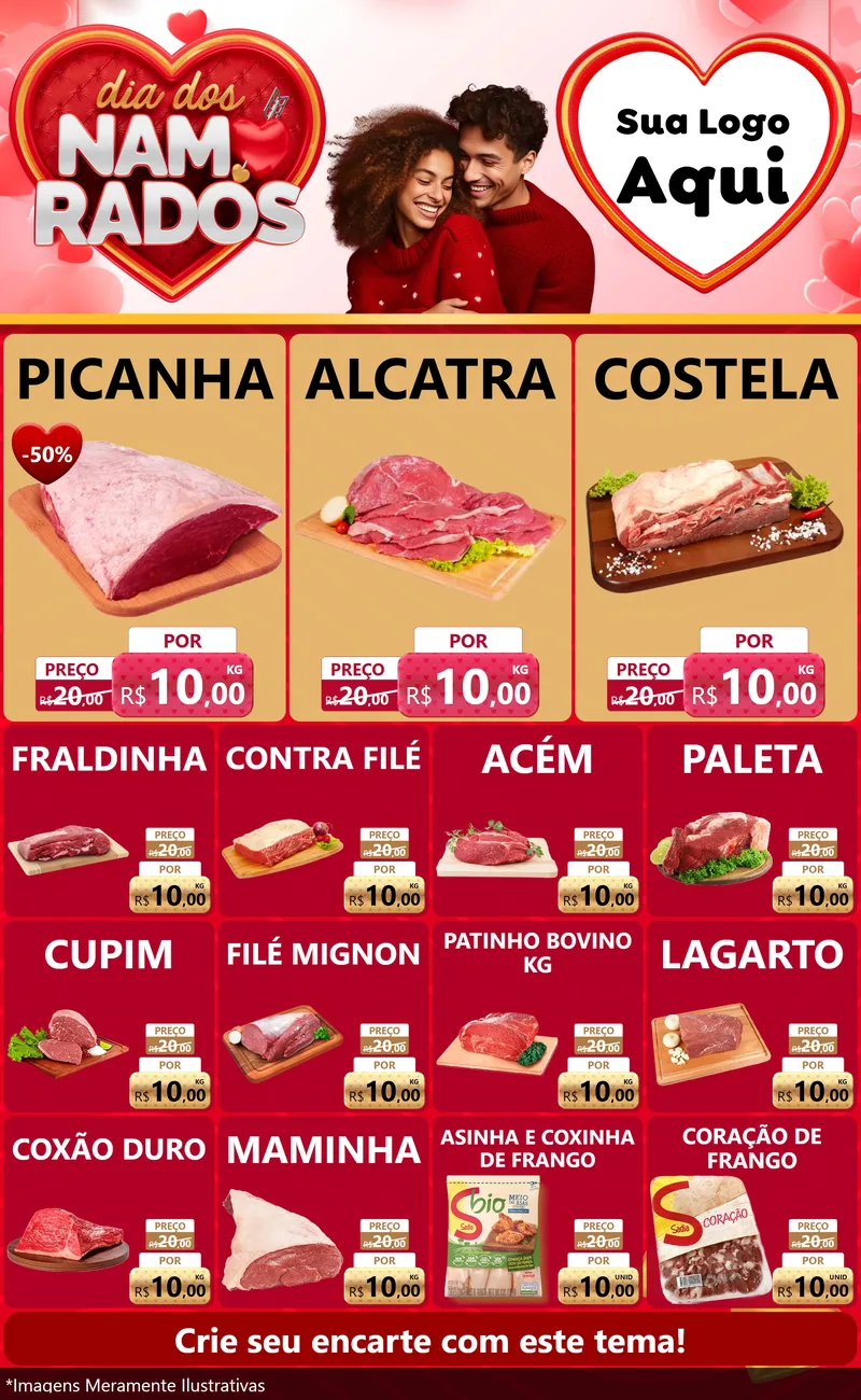 Modelo de Encarte para Encarte Grande com o tema Dia dos Namorados para Açougue