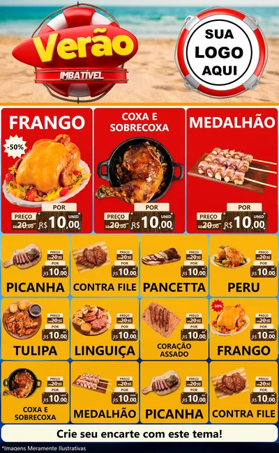 Modelo de Encarte para Encarte Grande com o tema Verão Imbatível para Assados