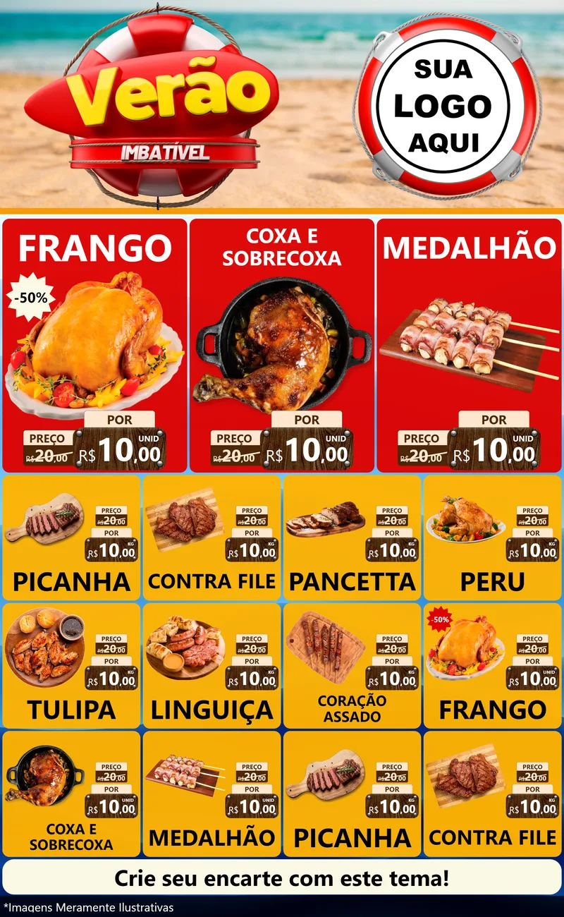 Modelo de Encarte para Encarte Grande com o tema Verão Imbatível para Assados