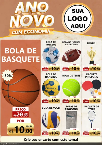 Modelo de Encarte para Encarte A4 Vertical com o tema Ano Novo Com Economia para Artigos Esportivos