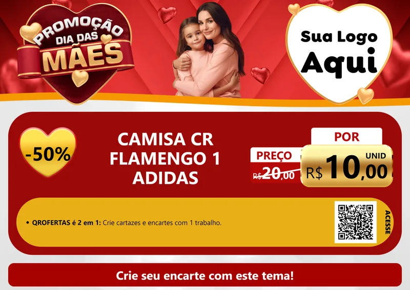 Modelo de Cartaz para Cartaz A4 Horizontal com o tema Promoção Dia das Mães para Roupas e acessórios