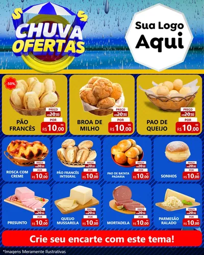 Modelo de Rede Social para Feed Instagram com o tema Chuva de Ofertas para Padaria