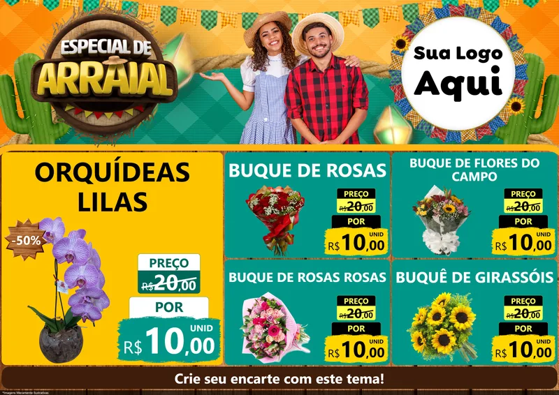 Modelo de Encarte para Encarte A4 Horizontal com o tema Especial De Arraial para Floricultura e jardim