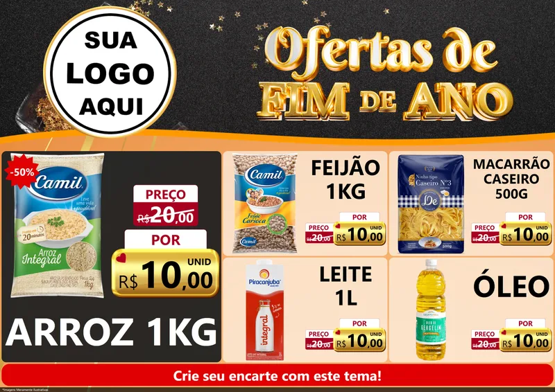 Modelo de Encarte para Encarte A4 Horizontal com o tema Ofertas de Fim de Ano para Supermercado