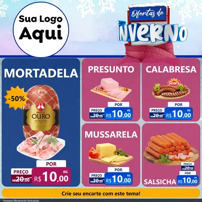 Modelo de Rede Social para Feed Facebook com o tema Ofertas de Inverno para Frios e Laticínios