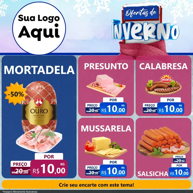 Modelo de Rede Social para Feed Facebook com o tema Ofertas de Inverno para Frios e Laticínios