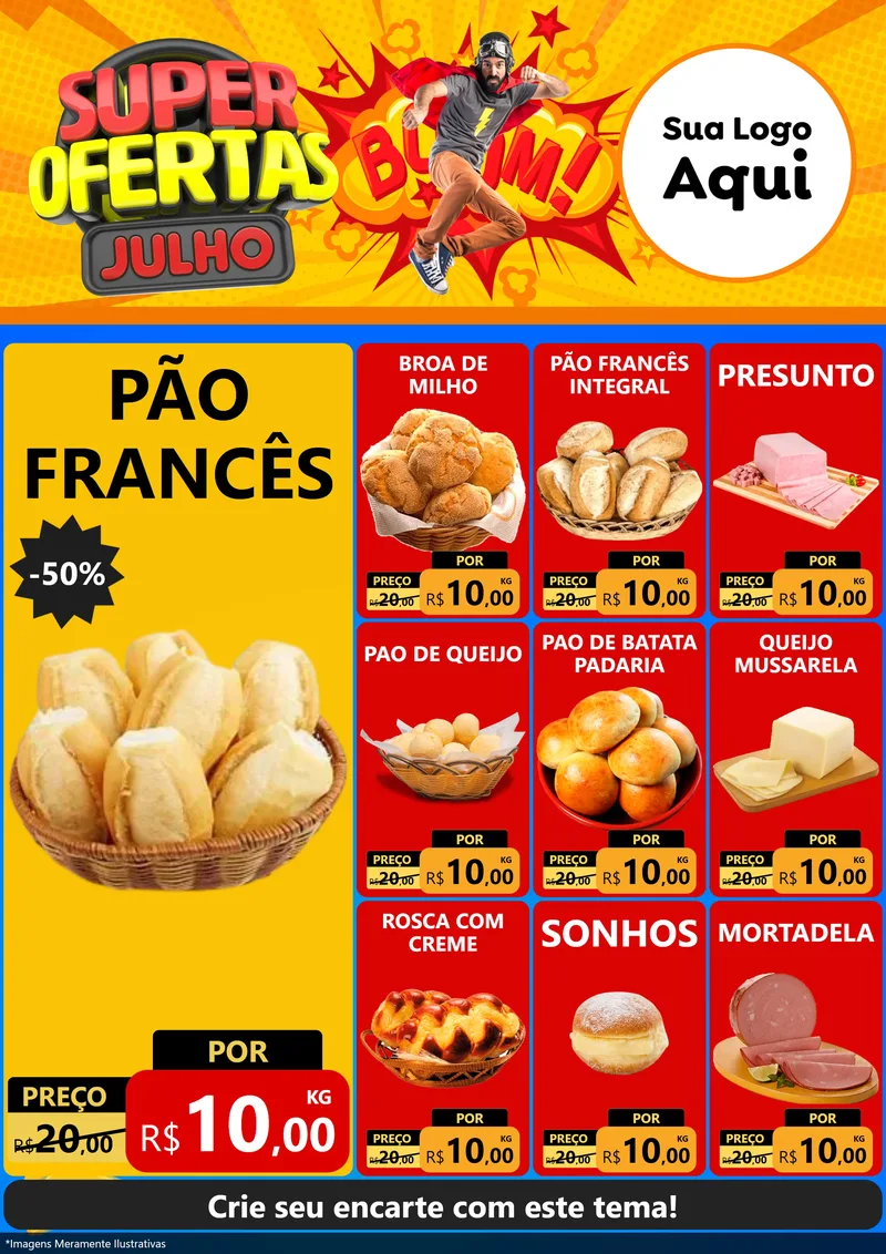 Modelo de Encarte para Encarte A4 Vertical com o tema Super Ofertas Julho para Padaria