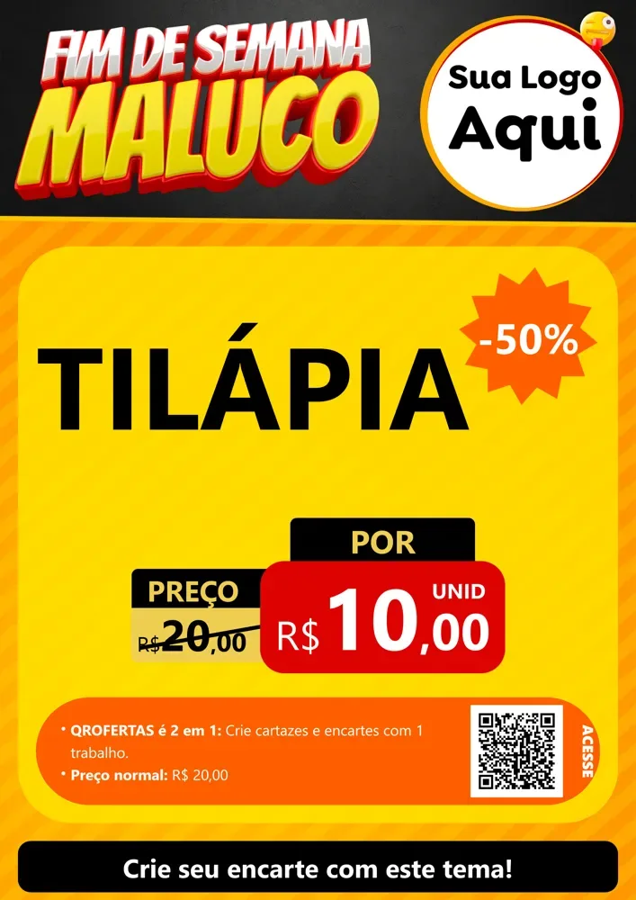 Modelo de Cartaz para Cartaz A4 Vertical com o tema Final de Semana Maluco para Peixaria
