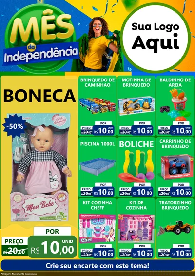 Modelo de Encarte para Encarte A4 Vertical com o tema Mês da Independência para Brinquedos
