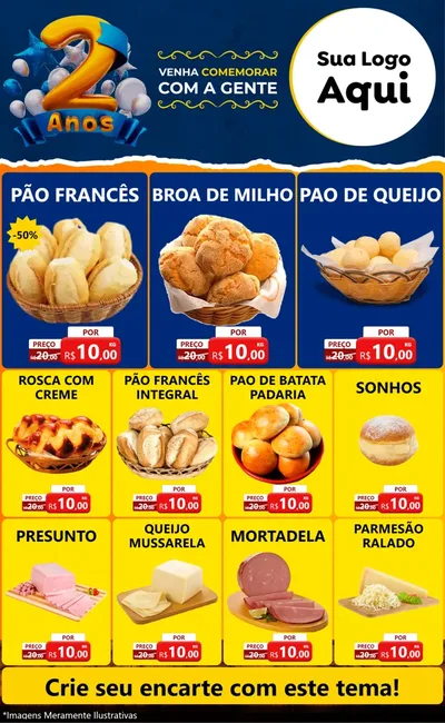 Modelo de Encarte para Encarte Grande com o tema Aniversário de 2 anos para Padaria