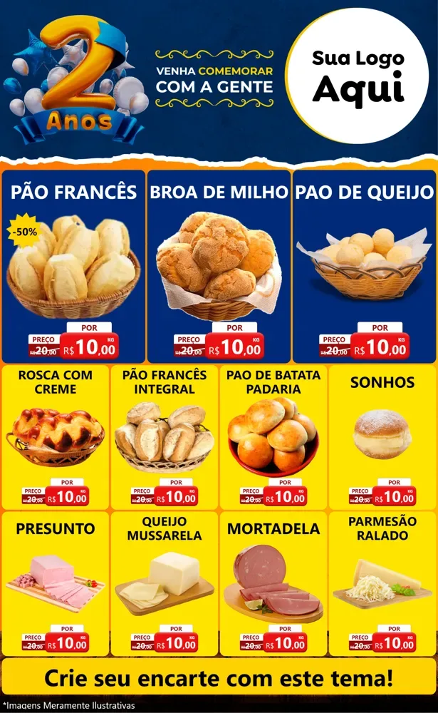 Modelo de Encarte para Encarte Grande com o tema Aniversário de 2 anos para Padaria