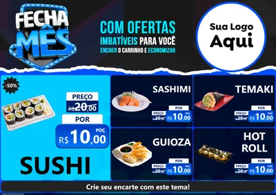 Modelo de Encarte para Encarte A4 Horizontal com o tema Fecha Mês para Comida japonesa
