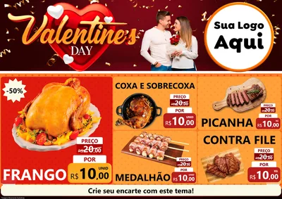 Modelo de Encarte para Encarte A4 Horizontal com o tema Valentine's Day para Assados