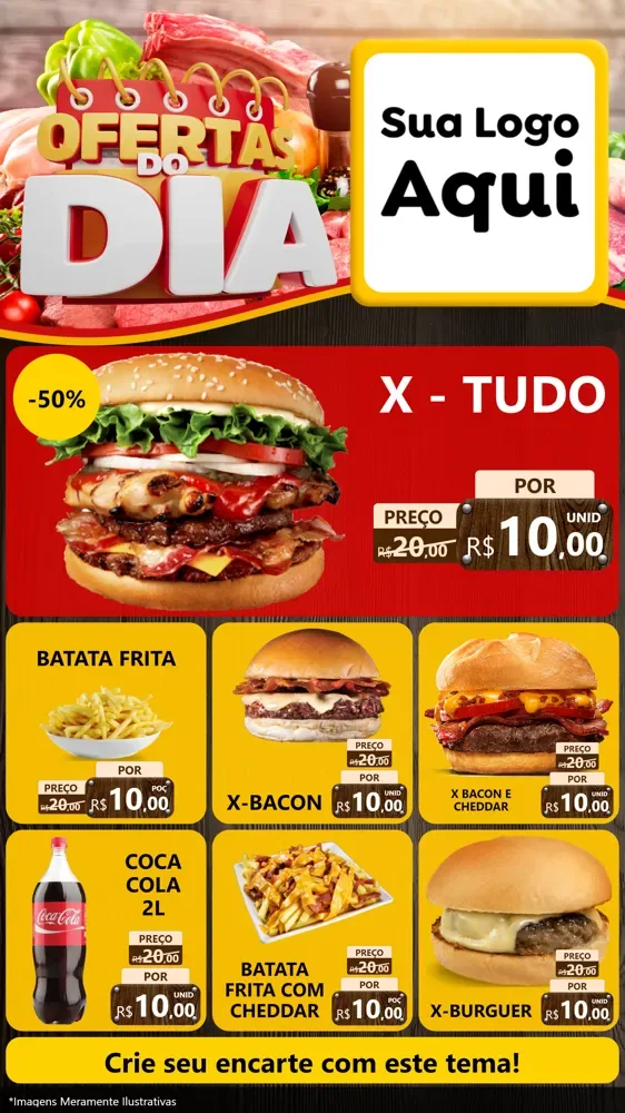 Modelo de Rede Social para Stories com o tema Ofertas do Dia para Hamburgueria