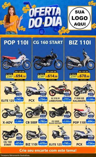 Modelo de Encarte para Encarte Grande com o tema Oferta do Dia para Concessionaria de Motos