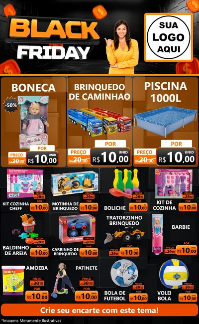 Modelo de Encarte para Encarte Grande com o tema Black Friday para Brinquedos