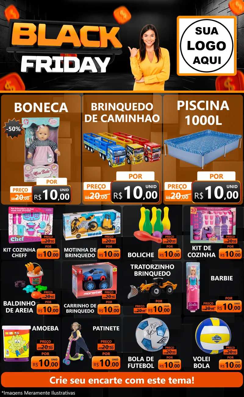 Modelo de Encarte para Encarte Grande com o tema Black Friday para Brinquedos