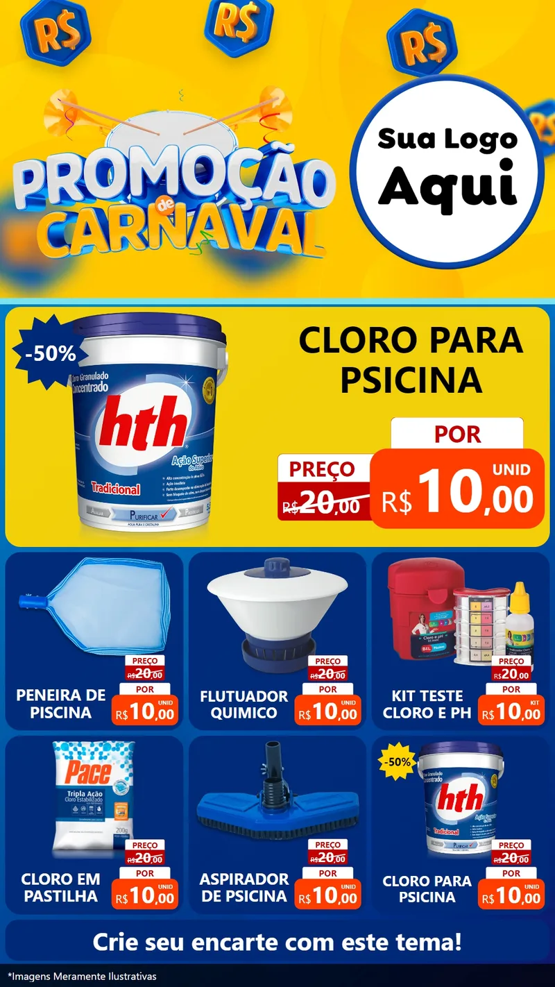 Modelo de Rede Social para Stories com o tema Promoção de Carnaval para Produtos para Piscina