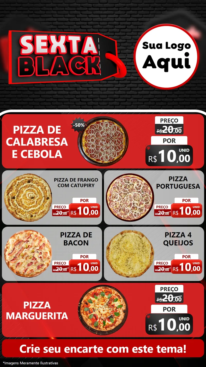 Modelo de TV para TV Vertical com o tema Sexta Black para Pizzaria