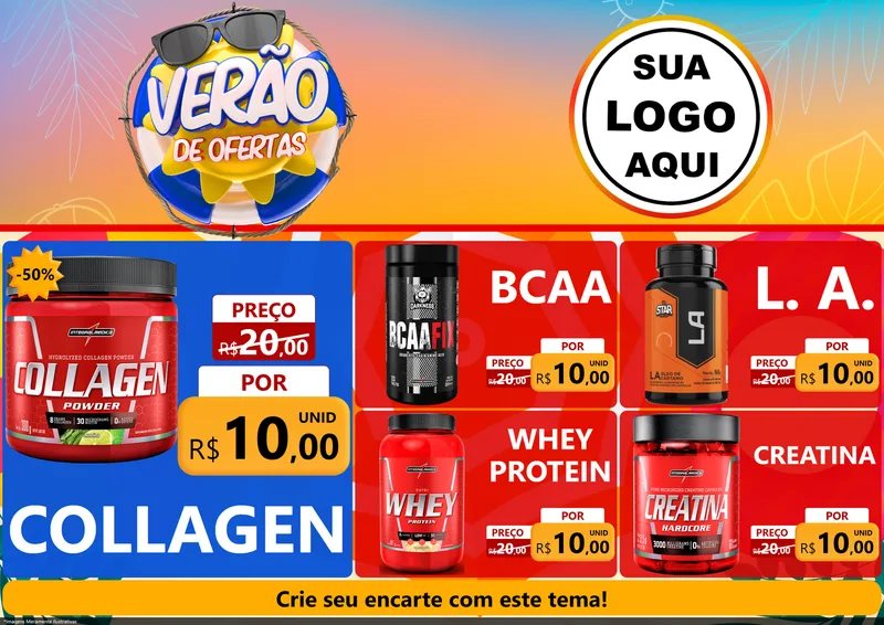 Modelo de Encarte para Encarte A4 Horizontal com o tema Verão de Ofertas para Suplementos alimentares