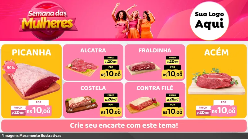 Modelo de TV para TV Horizontal com o tema Semana das Mulheres para Açougue