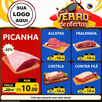 Modelo de Rede Social para Feed Facebook com o tema Super Verão de Ofertas para Açougue