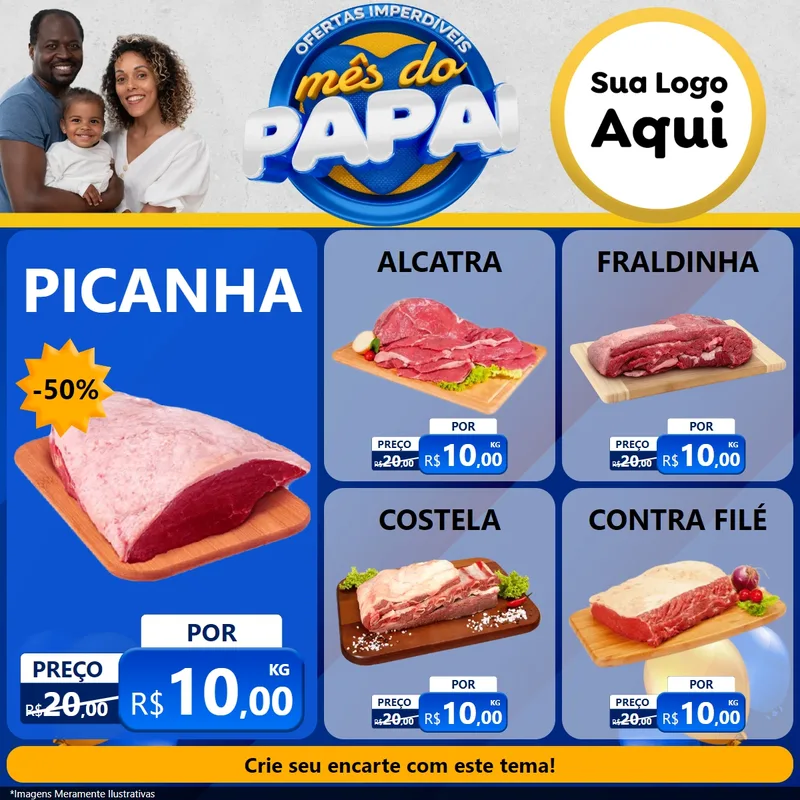 Modelo de Rede Social para Feed Facebook com o tema Ofertas Imperdíveis Mês Do Papai para Açougue