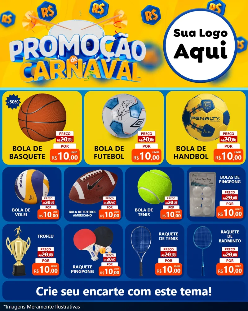 Modelo de Rede Social para Feed Instagram com o tema Promoção de Carnaval para Artigos Esportivos