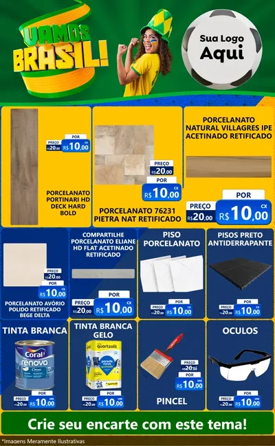 Modelo de Encarte para Encarte Grande com o tema Vamos Brasil - Copa para Pisos e revestimentos