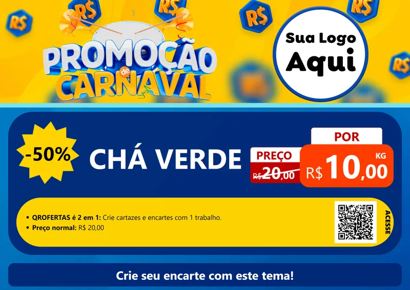 Modelo de Cartaz para Cartaz A4 Horizontal com o tema Promoção de Carnaval para Produtos Naturais