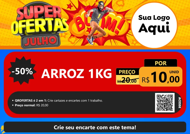 Modelo de Cartaz para Cartaz A4 Horizontal com o tema Super Ofertas Julho para Supermercado