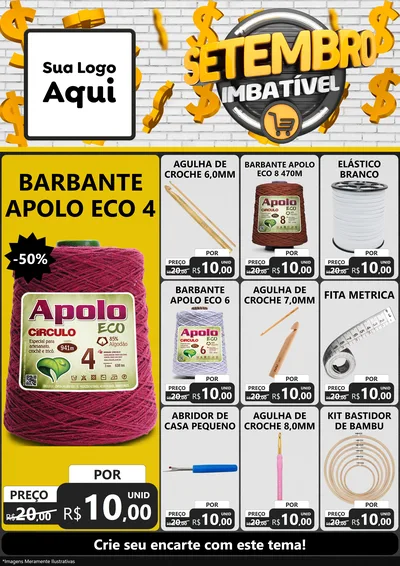 Modelo de Encarte para Encarte A4 Vertical com o tema Setembro Imbatível para Armarinho e Aviamentos