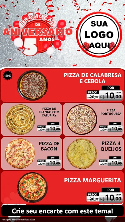 Modelo de TV para TV Vertical com o tema Promoção de Aniversário - 5 Anos para Pizzaria